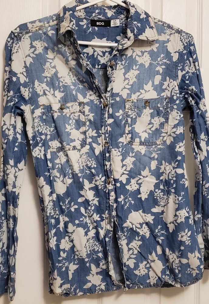 Floral denim button up